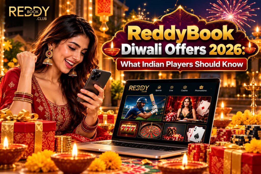 ReddyBook Diwali Offers 2026 – Indian Woman Exploring Festive Gaming Promotions and Bonus Information